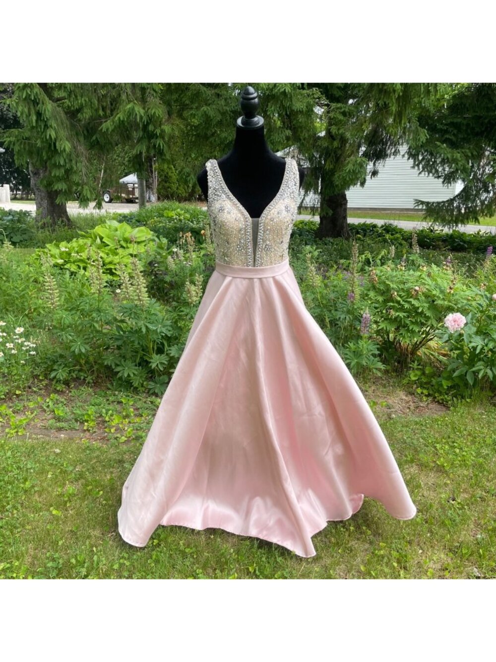 Jovani Dress Rhinestone Pale Pink Full Tulle Skirt Satin Princess 6 Y2K Coquette